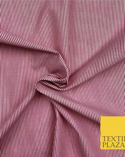 Burgundy Maroon Fine Stripe Poly Cotton Fabric White Lines Dress Craft - QD249