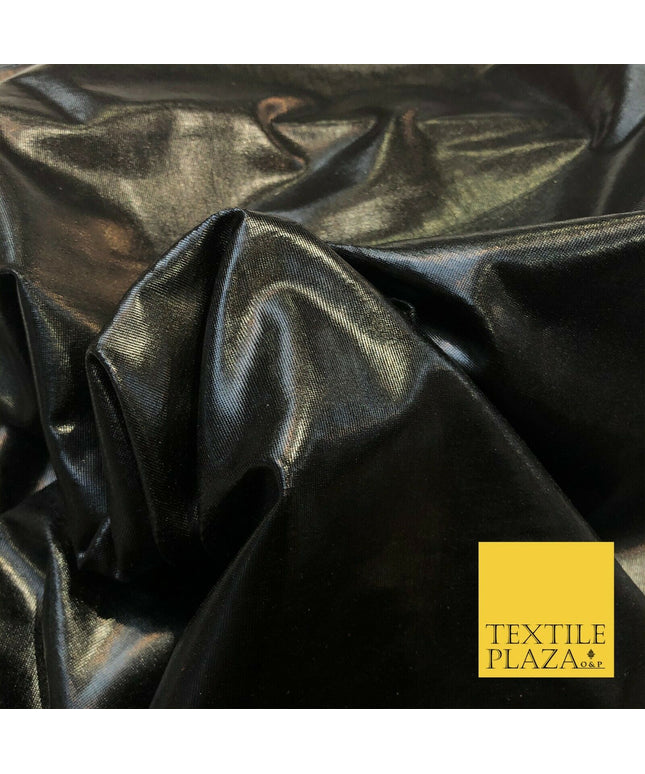 BLACK Distressed Thin Metallic Matte Fabric Wax Effect Stretch Dancewear 1242