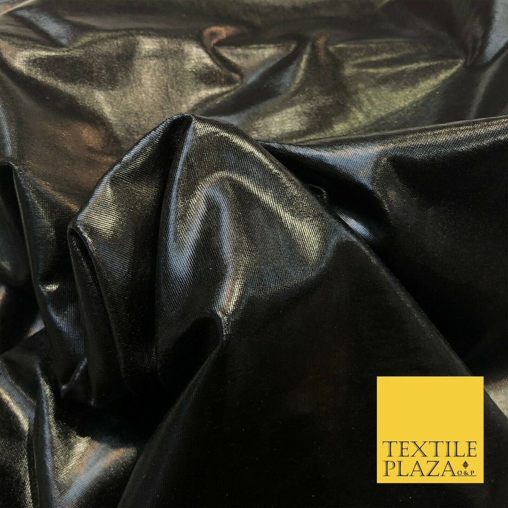 BLACK Distressed Thin Metallic Matte Fabric Wax Effect Stretch Dancewear 1242
