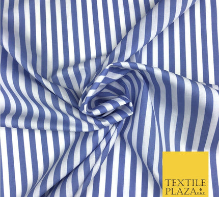 7mm Blue & White Stripe Poly Cotton Fabric Lines Dress Craft  - RB559