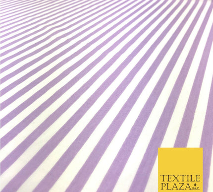 7mm Lilac & White Stripe Poly Cotton Fabric Lines Dress Craft  - RB558