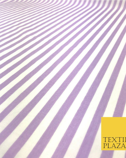 7mm Lilac & White Stripe Poly Cotton Fabric Lines Dress Craft  - RB558