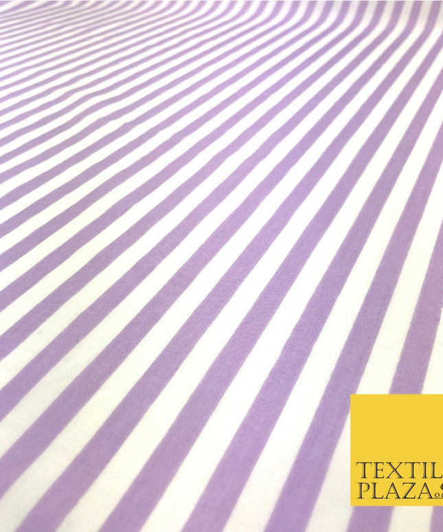 7mm Lilac & White Stripe Poly Cotton Fabric Lines Dress Craft  - RB558