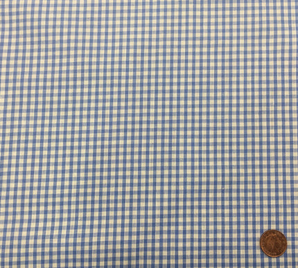 SKY BLUE Small Gingham POLYCOTTON Fabric - Per Metre - RD66