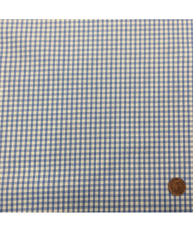 SKY BLUE Small Gingham POLYCOTTON Fabric - Per Metre - RD66