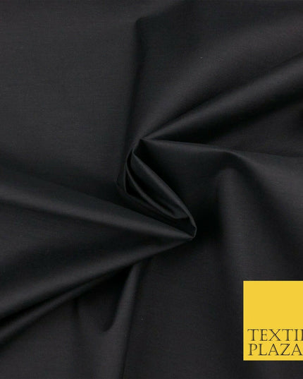 Luxury Soft Ultra High Quality BLACK Plain Poly Cotton Fabric Dress Craft - 1439