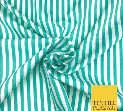 7mm Mint Green & White Stripe Poly Cotton Fabric Lines Dress Craft  - RB575