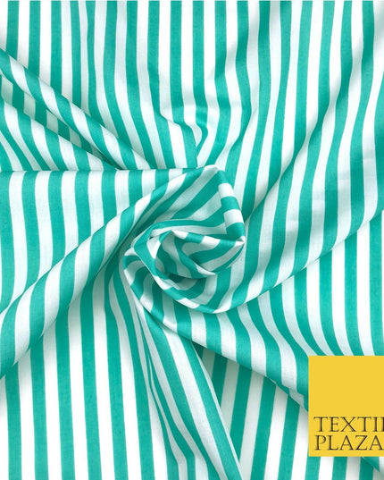 7mm Mint Green & White Stripe Poly Cotton Fabric Lines Dress Craft  - RB575
