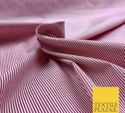 Burgundy Maroon Fine Stripe Poly Cotton Fabric White Lines Dress Craft - QD249