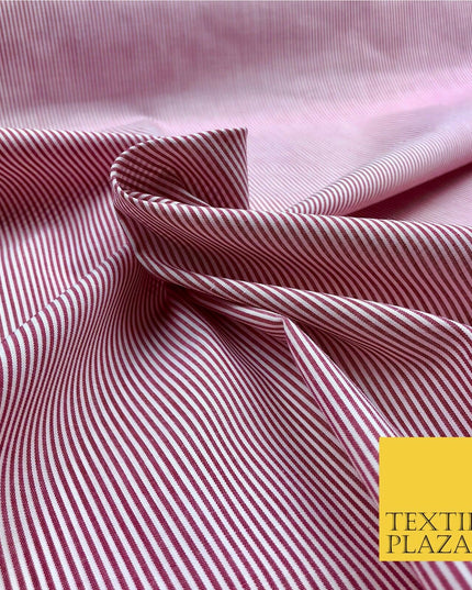 Burgundy Maroon Fine Stripe Poly Cotton Fabric White Lines Dress Craft - QD249