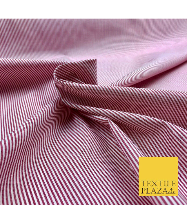 Burgundy Maroon Fine Stripe Poly Cotton Fabric White Lines Dress Craft - QD249
