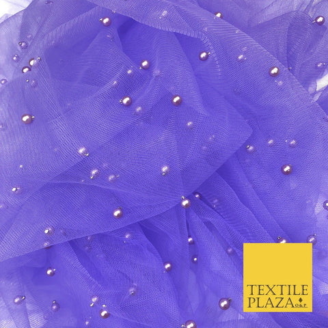 PURPLE Studded Pearl Mesh Net Fabric Bridal Sheer Craft Dress N1106