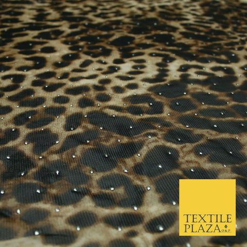 Leopard Digital Print Metallic Dot Jersey Power Net Dress Fabric Stretch 1924