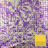 Purple Floral Print 5mm Sequin Hologram Stretch Fabric Shiny Dress Dance 2268