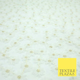 Luxury White Mini Blossom Threadwork Mesh Net Dress Fabric Gold Sparkle 1901