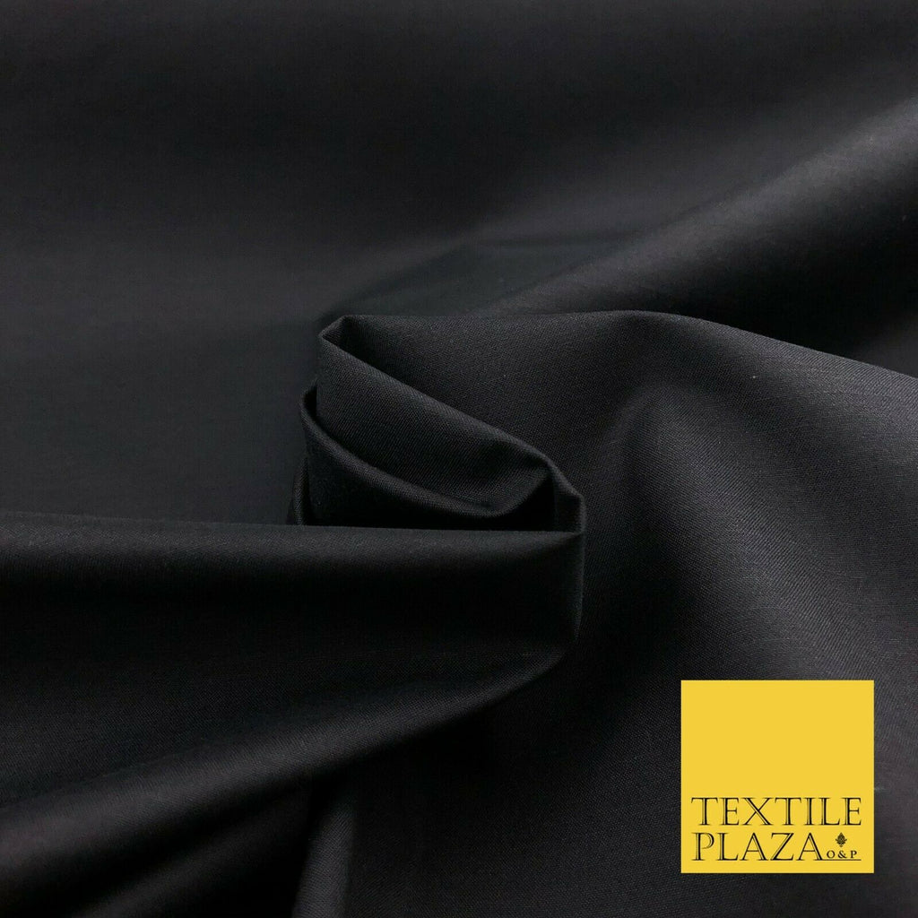 Luxury Soft Ultra High Quality BLACK Plain Poly Cotton Fabric Dress Craft - 1450