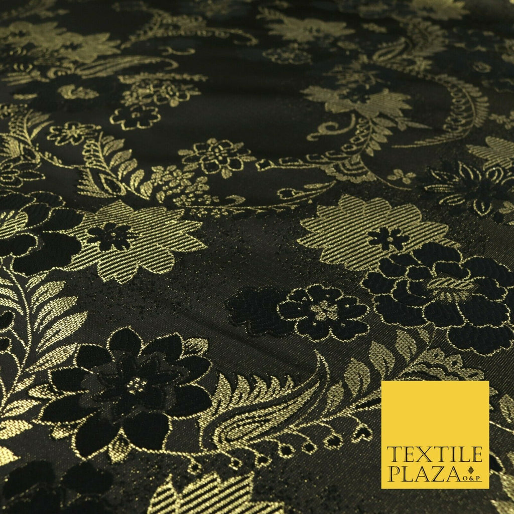 BLACK GOLD Ornate Floral Brocade Dress Fabric Metallic Woven Fancy 1531