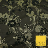 BLACK GOLD Ornate Floral Brocade Dress Fabric Metallic Woven Fancy 1531