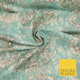 SEA GREEN BLUE Mix Rose Cluster Brocade Dress Fabric Metallic Woven Fancy 1533