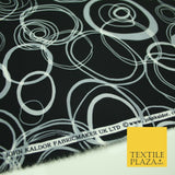 John Kaldor Abstract Retro Black Grey Oval Ring Polyester Dress Fabric 60" 2633