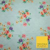 Aqua Grey Lattice Broderie Anglaise Floral 100% Cotton Lawn Print Dress Fabric