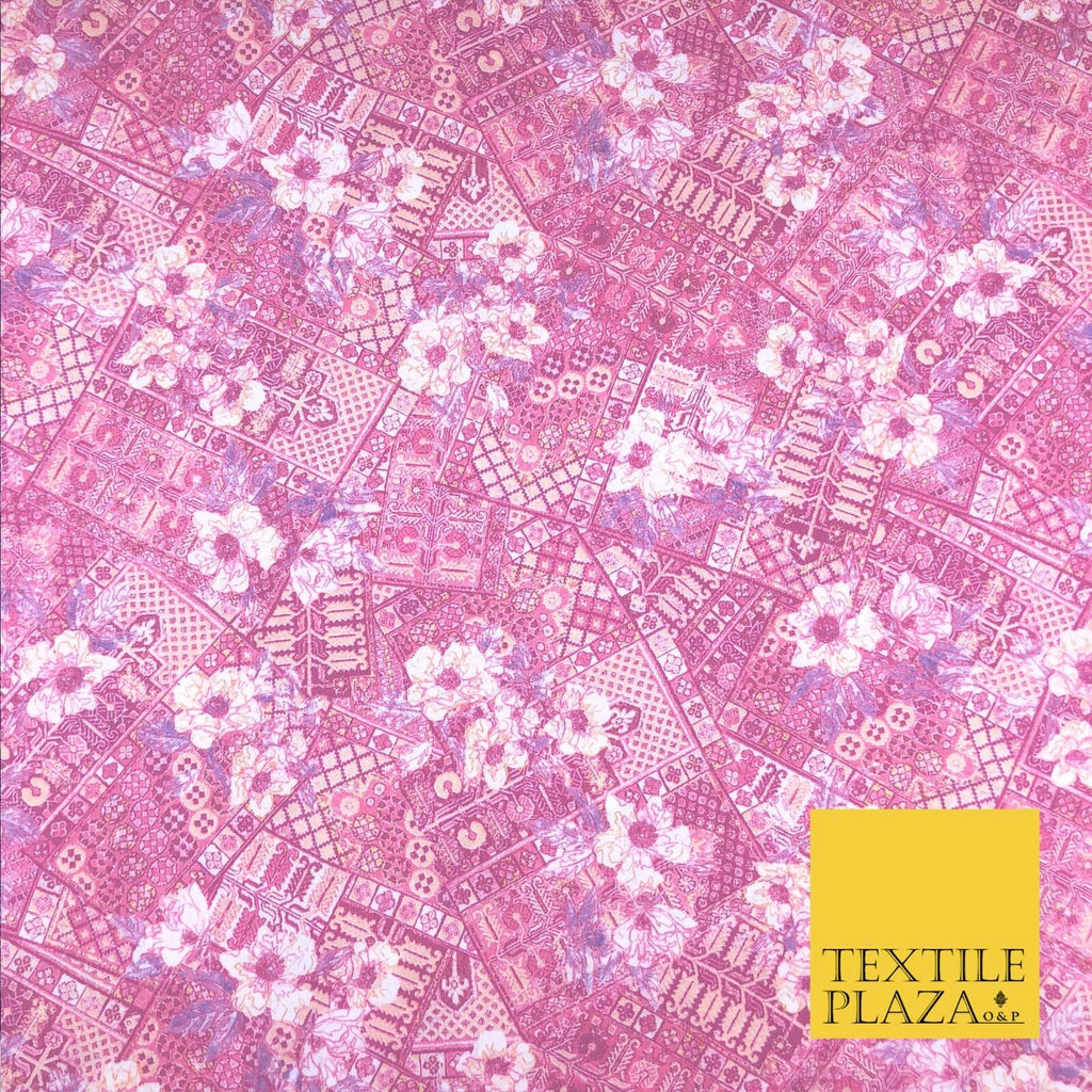 Baby Pink Floral Aztec Lattice Cotton Print Fabric Summer Dress Craft 60" FD784