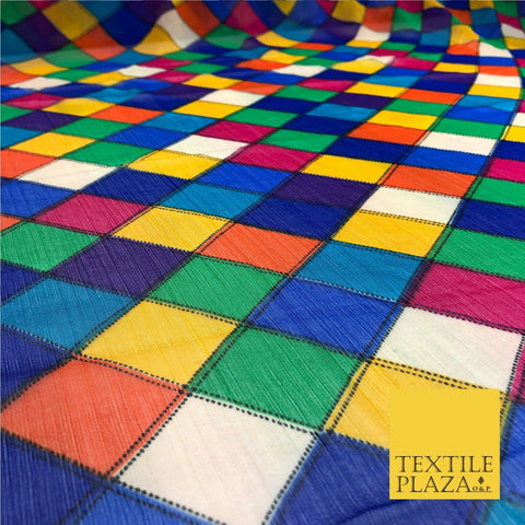 Multi Colour Geometric Patchwork Harlequin Crinkle Chiffon Rainbow Circus 840