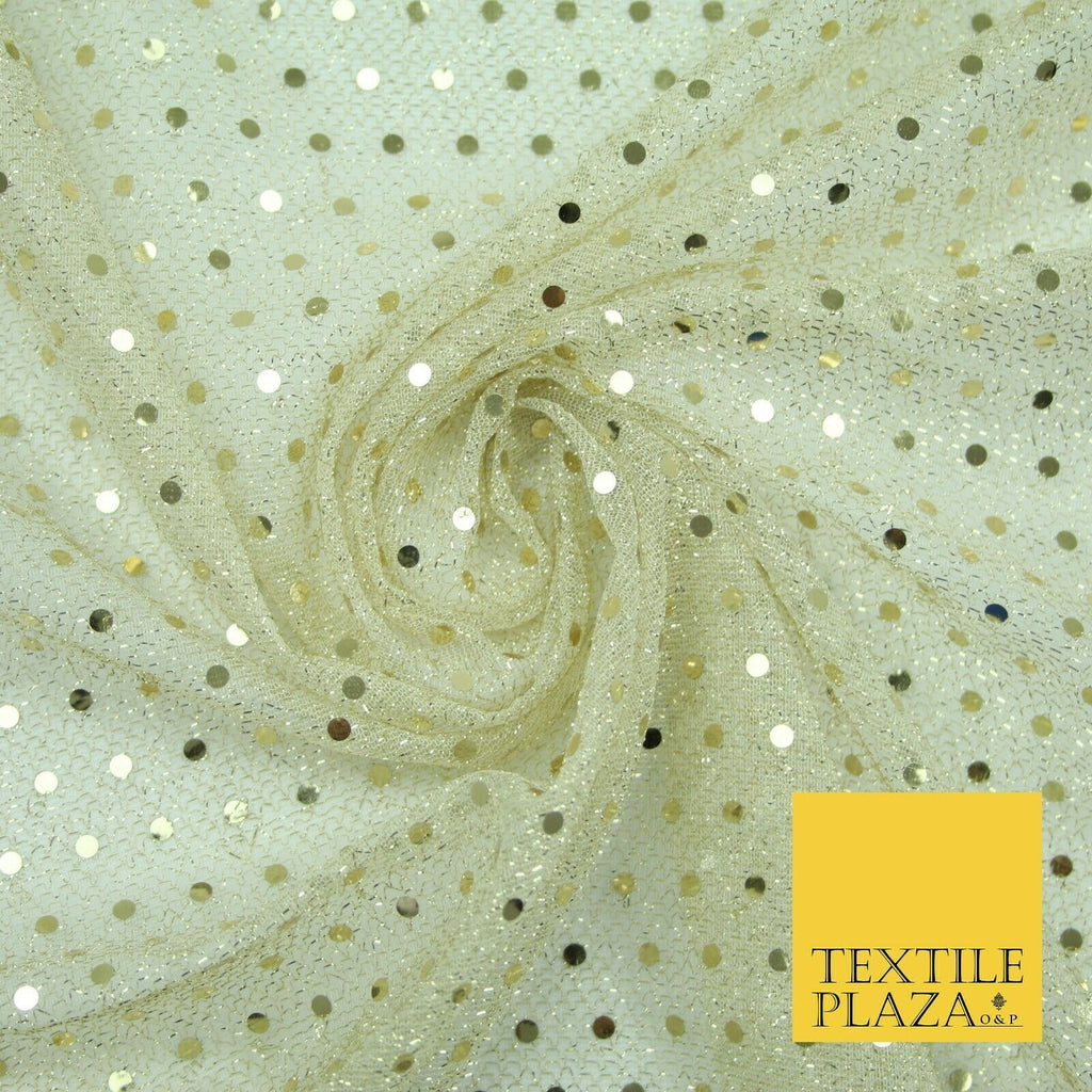 Cream Gold 4mm Sequin Hologram Stretch Fabric Sparkly Dress Dance Fancy 2253