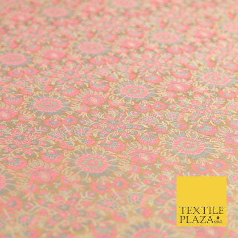 Light Gold Pink Luxury Flowers PURE Benarsi Brocade Woven Dress Fabric Fancy1744