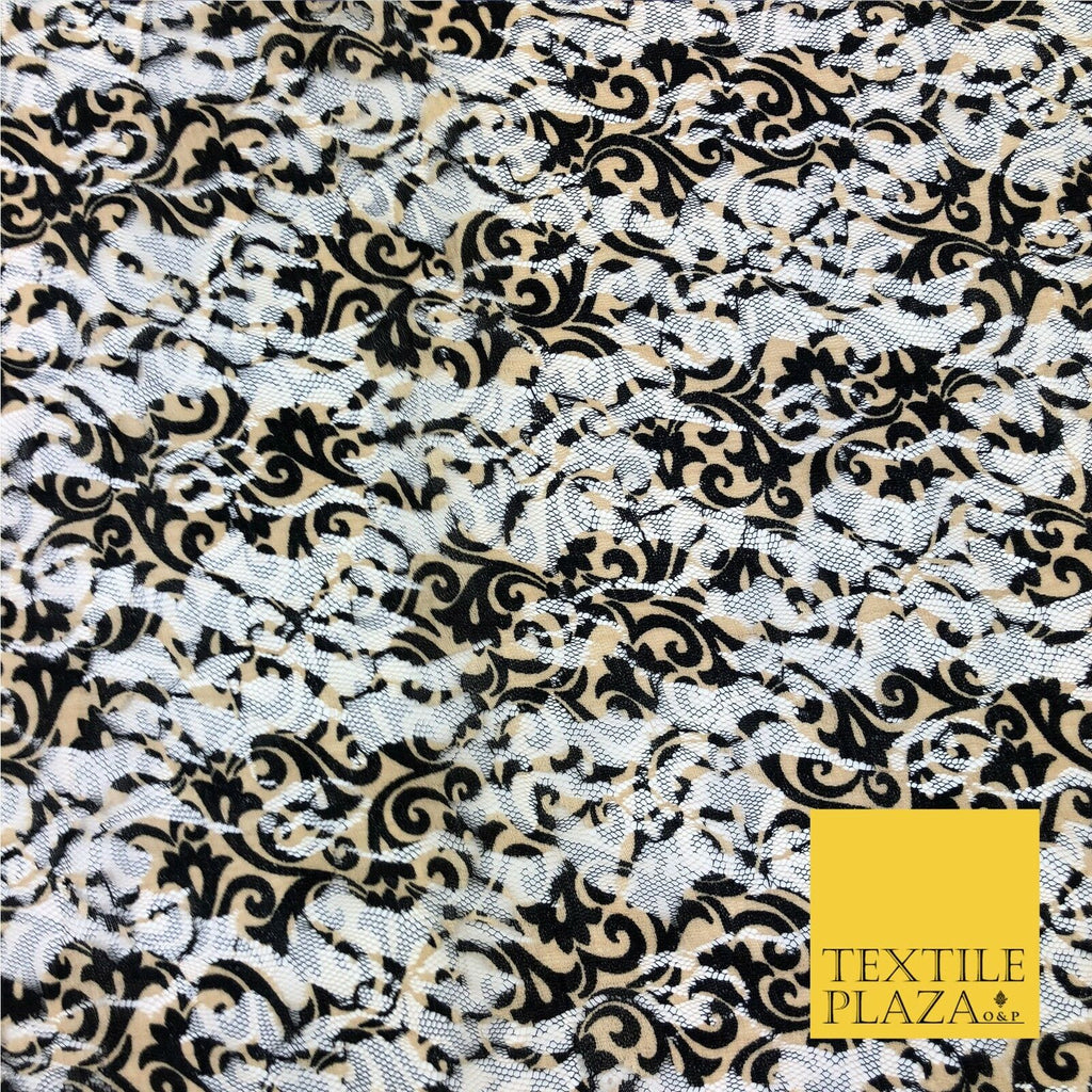 Ornate Swirl Black & Gold Net Lace Fabric Trendy Dress Fashion 45" GE829