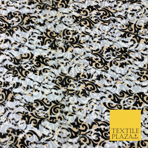 Ornate Swirl Black & Gold Net Lace Fabric Trendy Dress Fashion 45" GE829
