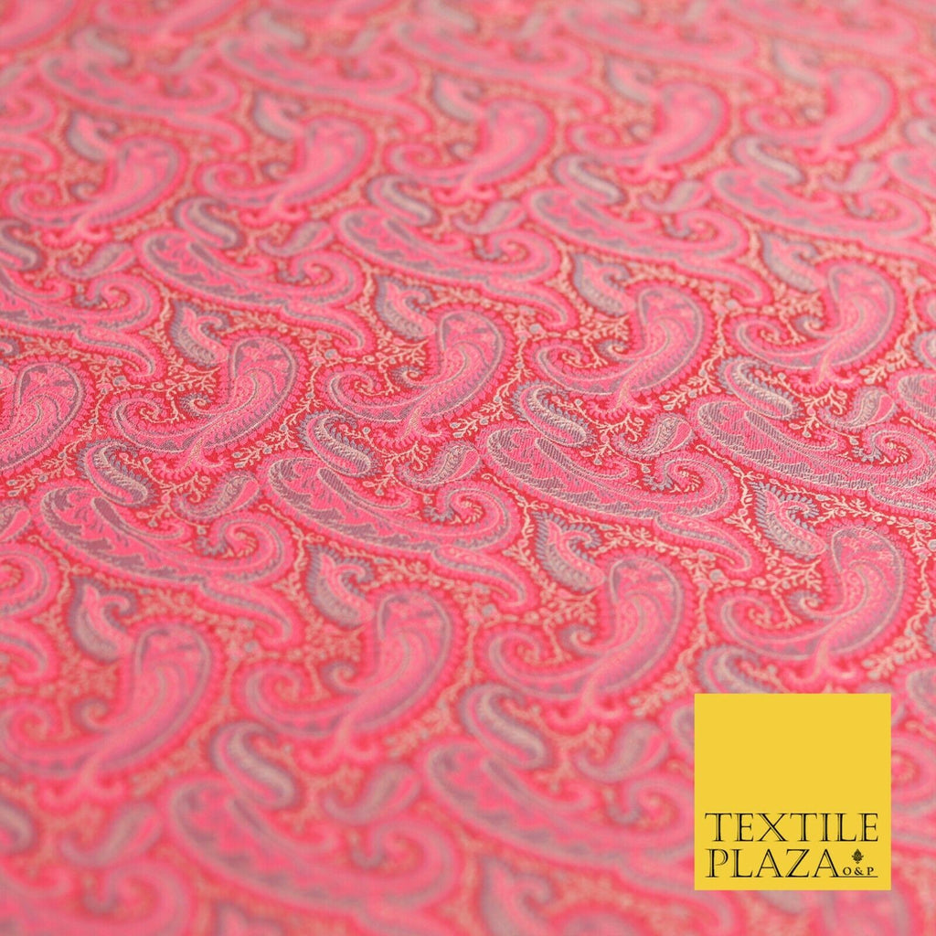 Hot Pink Luxury Paisleys PURE Benarsi Brocade Woven Dress Fabric Fancy 1743