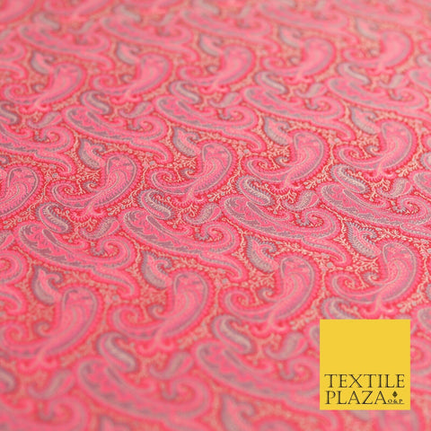 Hot Pink Luxury Paisleys PURE Benarsi Brocade Woven Dress Fabric Fancy 1743
