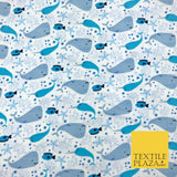 Super Soft White Shark Fish Starfish Printed Brushed Jersey Fabric 63" 1416