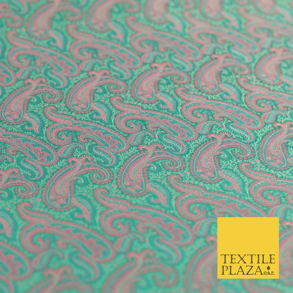 AQUA PINK Luxury Paisley PURE Benarsi Brocade Woven Dress Fabric Fancy 1741