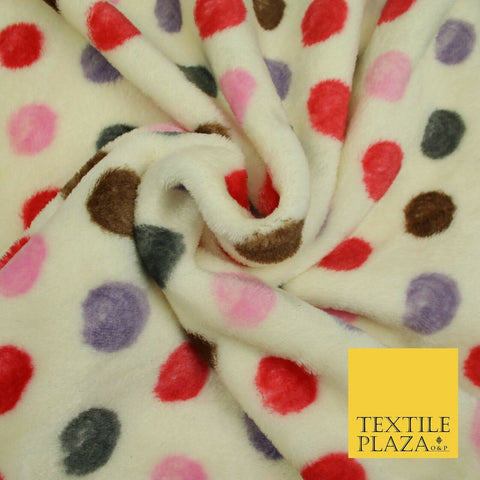 Super Soft Cream Red Multi Spotted Cuddle Fleece Double Sided Fabric 58" 1841