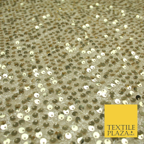 GOLD All Over Gloss Sequins Clear Weave Stretch Dress Fabric Dancewear 1820