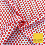 Off White Small Red Polka Dot Spotted Spot 100% Cotton Fabric Dress Craft RC358