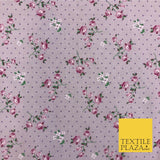 LILAC Garden Rose Print Fabric 100% Cotton Flower Polka Dot Dress Craft RB356