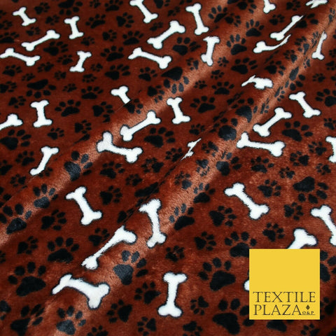 Brown Dog Bone Paws SUPER SOFT Printed Cuddle Fleece Bed Blankets Craft 1775