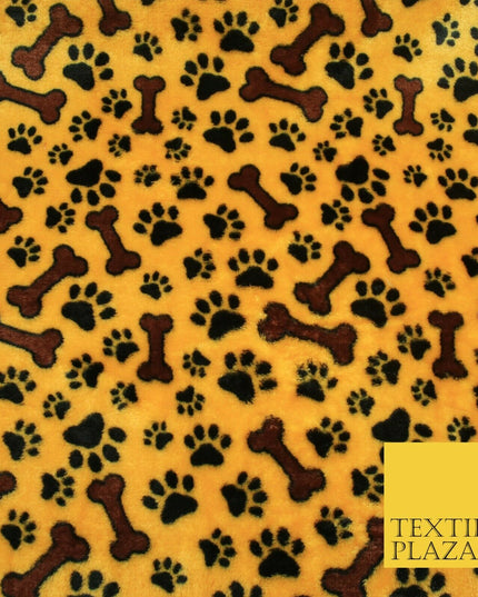 Mustard Dog Bone Paws SUPER SOFT Printed Cuddle Fleece Bed Blankets Craft 1777