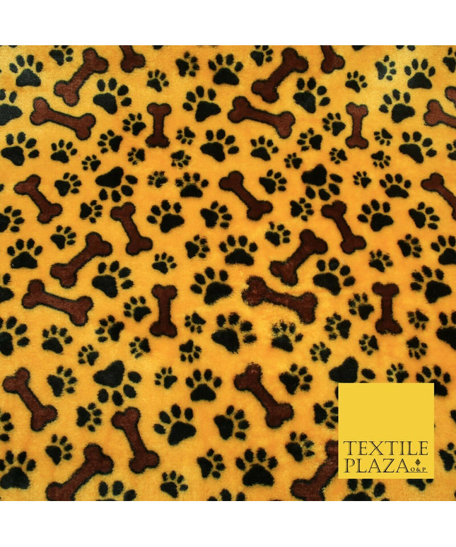 Mustard Dog Bone Paws SUPER SOFT Printed Cuddle Fleece Bed Blankets Craft 1777