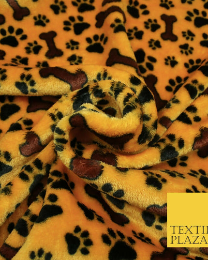 Mustard Dog Bone Paws SUPER SOFT Printed Cuddle Fleece Bed Blankets Craft 1777