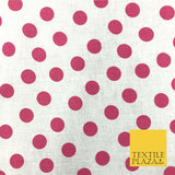 White with Cerise Pink Polka Dot Spotted 100% Cotton Fabric Dress Craft RC362