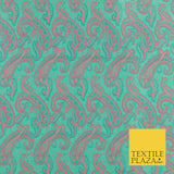 AQUA PINK Luxury Paisley PURE Benarsi Brocade Woven Dress Fabric Fancy 1741