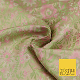 Gold Green Luxury Flowers PURE Benarsi Brocade Woven Dress Fabric Fancy 1747