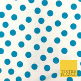 White with Turquoise Polka Dot Spot Spotted 100% Cotton Fabric Dress Craft RC360