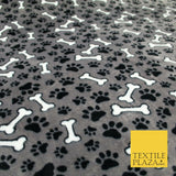 Grey Dog Bone Paws SUPER SOFT Printed Cuddle Fleece Bed Blankets Craft 1776