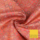 Peach Luxury Intricate Floral PURE Benarsi Brocade Woven Dress Fabric Fancy 1753