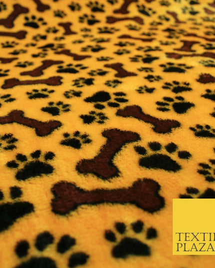 Mustard Dog Bone Paws SUPER SOFT Printed Cuddle Fleece Bed Blankets Craft 1777